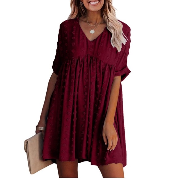 Elegant Burgundy Mini Dress - Picture 1 of 6